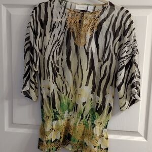 NWT CHICO'S Crinkle Voile Zebra Print Tunic Top, 0 Small
